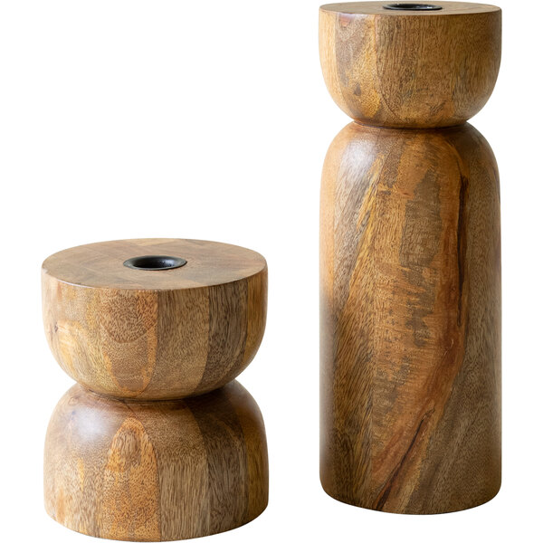 Kalalou 2Piece Mango Wood Taper Candle Holder Set