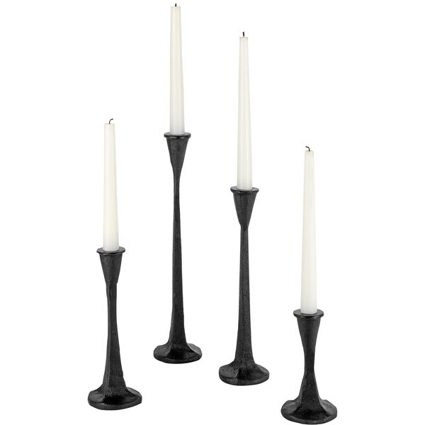 Kalalou 4Piece Black Cast Iron Taper Candle Holder Set