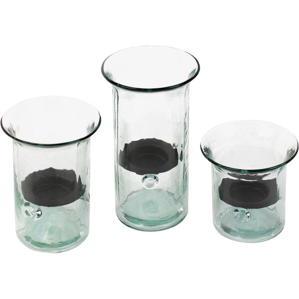Kalalou 3Piece Recycled Glass Cylindrical Hurricane Candle Holder with Rustic Metal Insert Set
