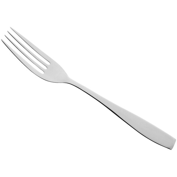 A silver RAK Porcelain serving fork with a white handle on a white background.