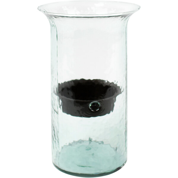 A Kalalou glass cylindrical hurricane with a black metal insert.