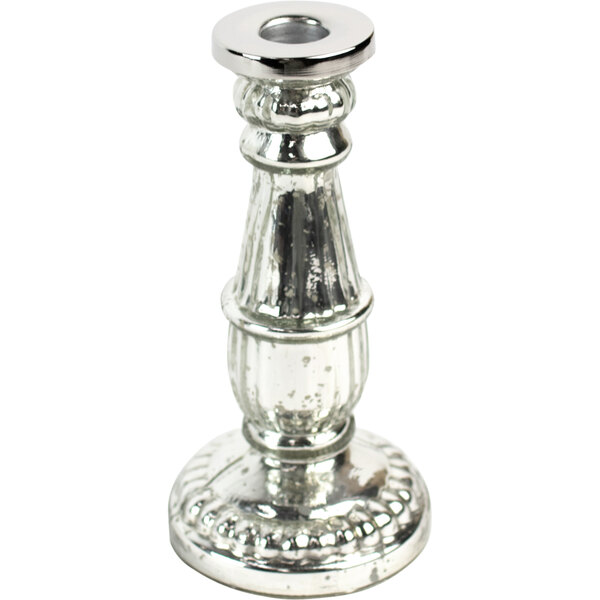 Kalalou 8" Antique Silver Glass Taper Candle Holder