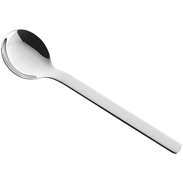 A RAK Porcelain stainless steel bouillon spoon with a silver handle on a white background.