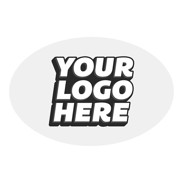 A white oval vinyl sticker with customizable black and white text.