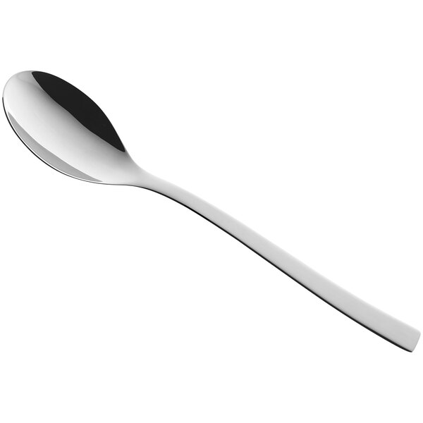 A RAK Porcelain stainless steel serving spoon with a black handle and silver accents.