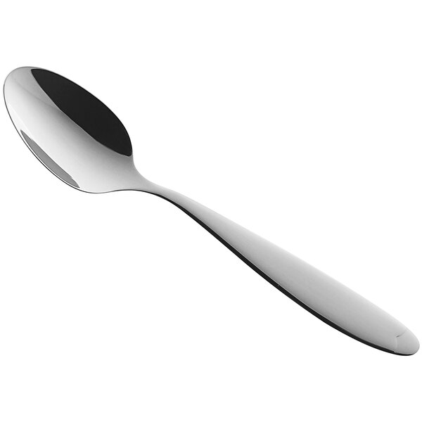 A RAK Porcelain Anna demitasse spoon with a black handle and silver spoon.