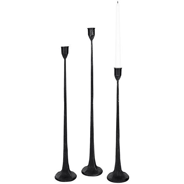 Kalalou 3Piece Black Cast Iron Tall Taper Candle Holder Set