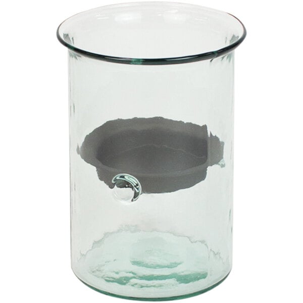 A Kalalou glass cylindrical hurricane candle holder with a black metal insert.
