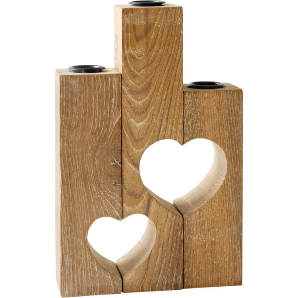 A Kalalou reclaimed wooden candle holder with heart cutouts.