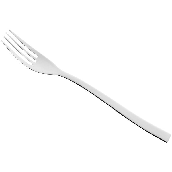 A RAK Porcelain stainless steel salad/dessert fork with a white handle on a white background.