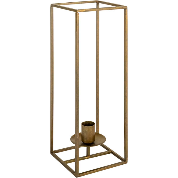 Kalalou Antique Brass Metal Rectangular Taper Candle Holder