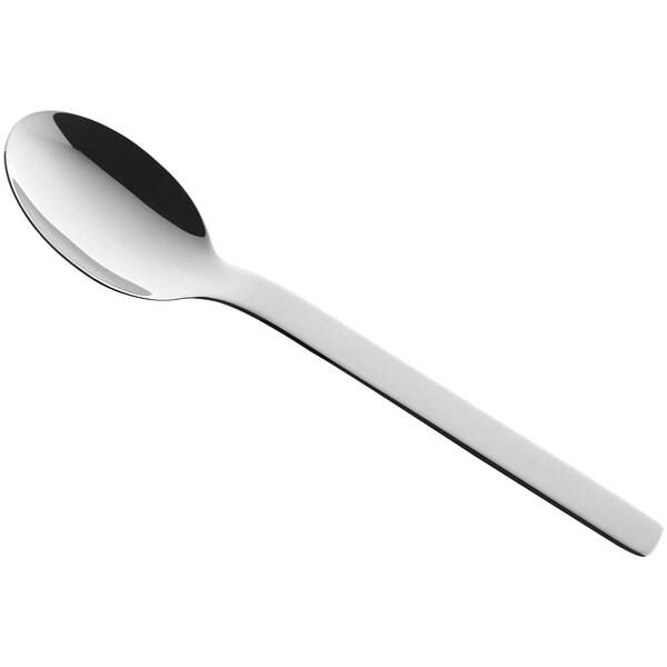 A RAK Porcelain dessert spoon with a black handle and silver spoon.