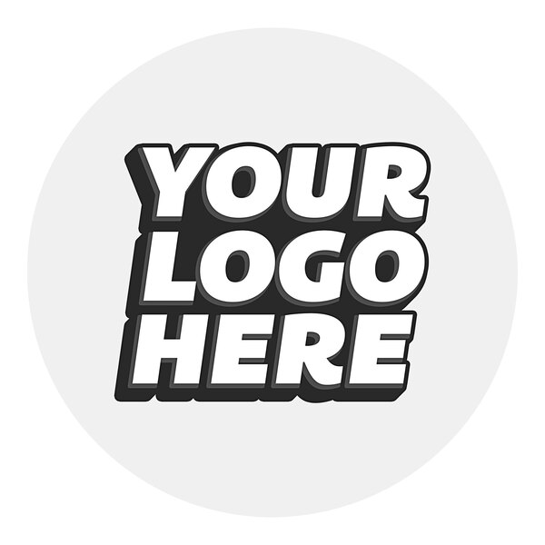 A white round vinyl sticker with the words "Your Logo Here" in black.