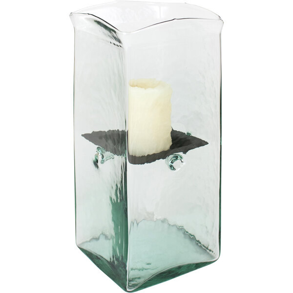 Kalalou Medium Glass Square Hurricane Candle Holder with Rustic Metal