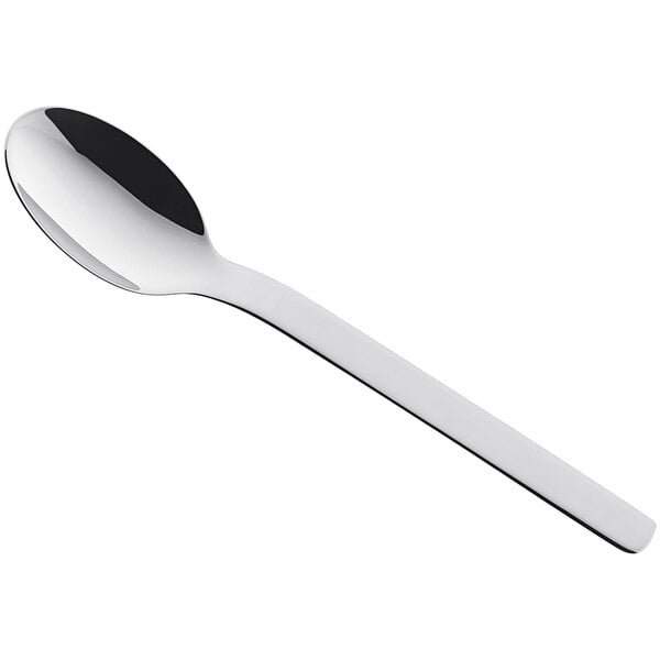 A RAK Porcelain Nano stainless steel demitasse spoon with a black handle and silver spoon.