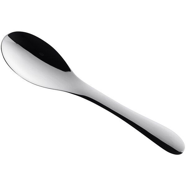 A RAK Porcelain stainless steel serving spoon with a black handle.