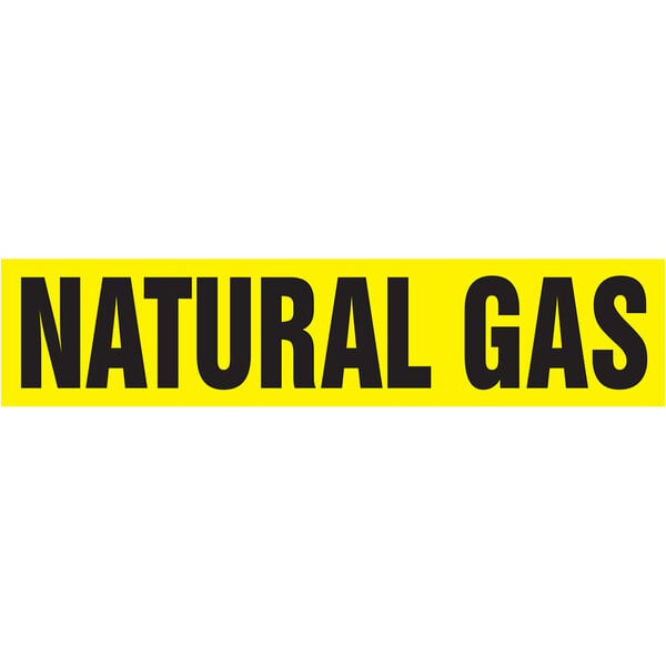 A yellow rectangular Accuform sign with black text reading "Natural Gas" above a yellow and black letter f.