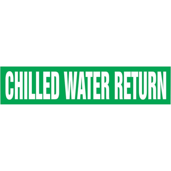 A white tape roll with green "Chilled Water Return" text and a green and white border.
