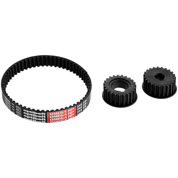 A black Imperia transmission belt with two small round rubber rings.
