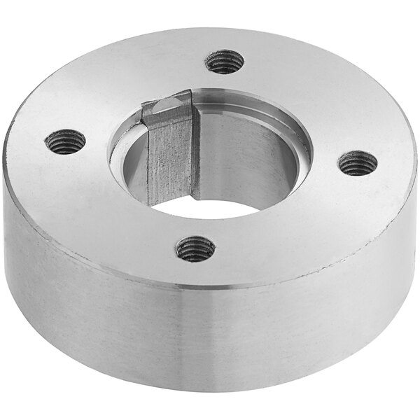 A stainless steel flange with holes and nuts for an Estella SM100.