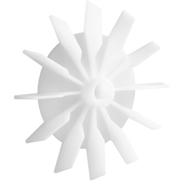 A white plastic fan blade with a white circle in the middle.