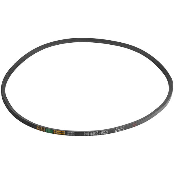 A circular black belt with orange and green text that reads "Estella 348PSM10LBLT"