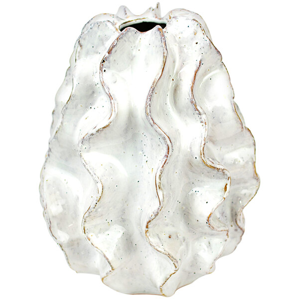 A white Kalalou ceramic vase with wavy edges.
