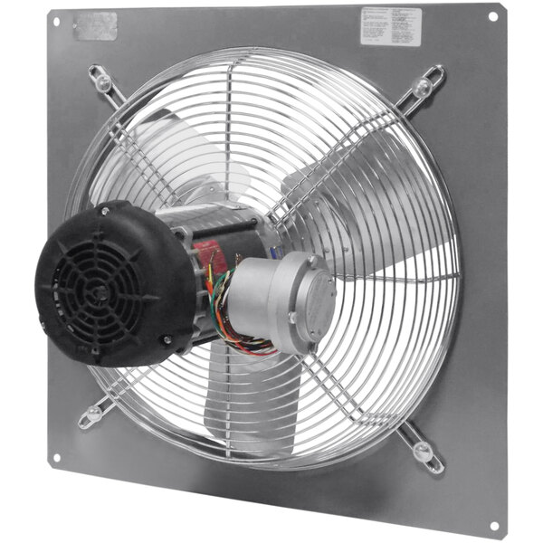 A metal Canarm panel-mounted exhaust fan with a small black motor.