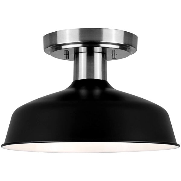 A matte black and brushed nickel Canarm Bello semi-flush mount ceiling light.
