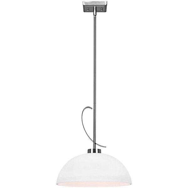 A Canarm brushed nickel pendant light with a white glass shade.