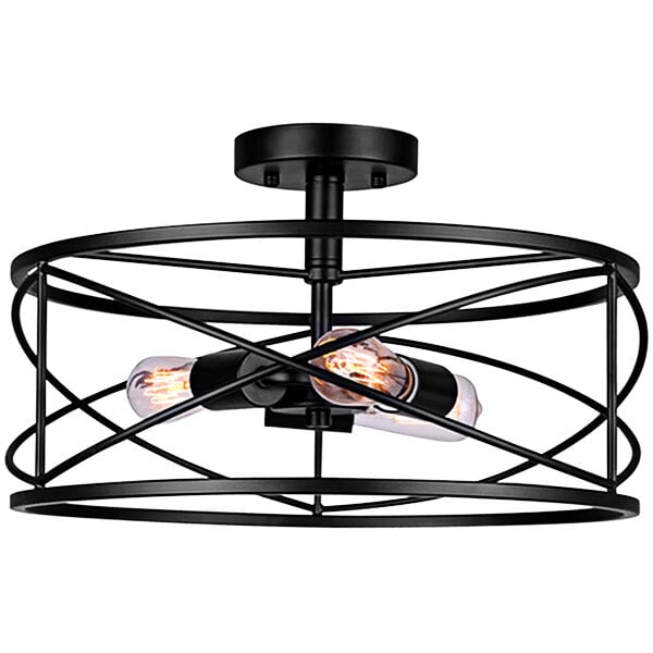 A black metal Canarm Malene semi-flush mount ceiling light fixture with three bulbs.