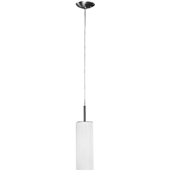 A Canarm Helena brushed pewter pendant light with a white glass shade.