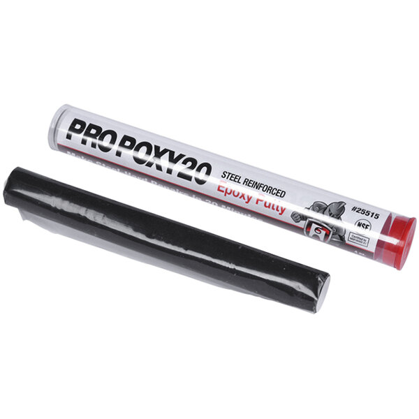 A close-up of a black and red plastic wrapped Hercules ProPoxy Epoxy Putty tube.