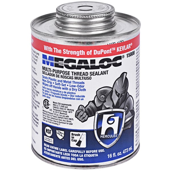 A can of Hercules Megaloc blue thread sealant.