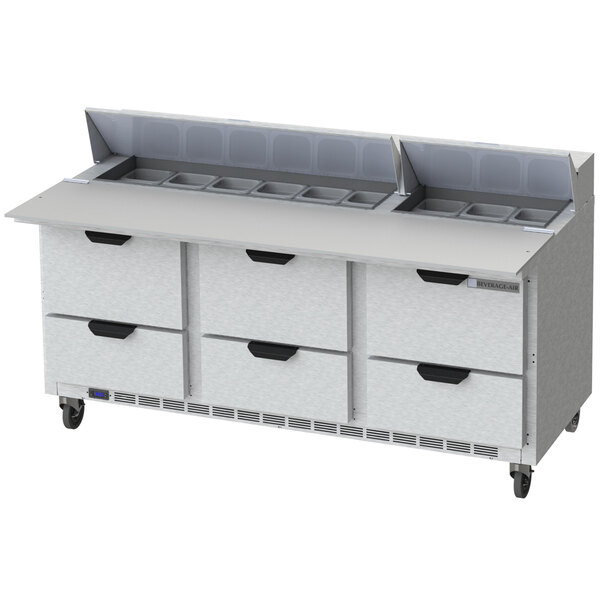 Beverage-Air SPED72HC-18C-6 Elite Series 72" 6 Drawer Cutting Top Refrigerated Sandwich Prep Table with 17" Deep Cutting Board