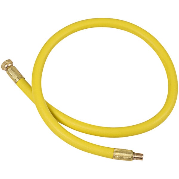 A yellow tube with a metal cap and metal tips.