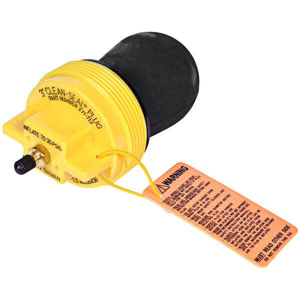 A yellow and black Cherne Clean-Seal 3" plug with a tag.