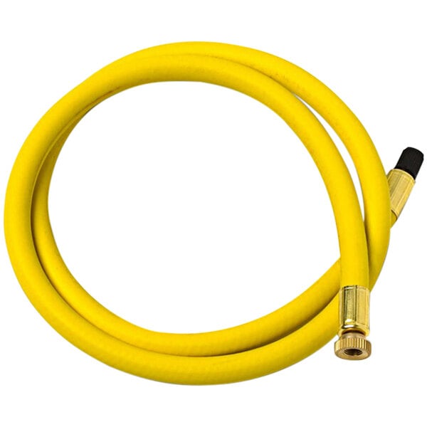A yellow hose with a black nozzle and handle extension.