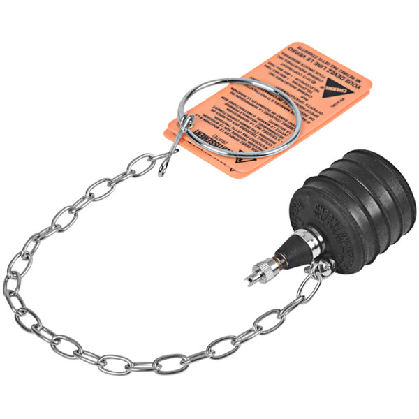 A Cherne 2" Test-Ball Plug with a chain and a black plastic key chain.