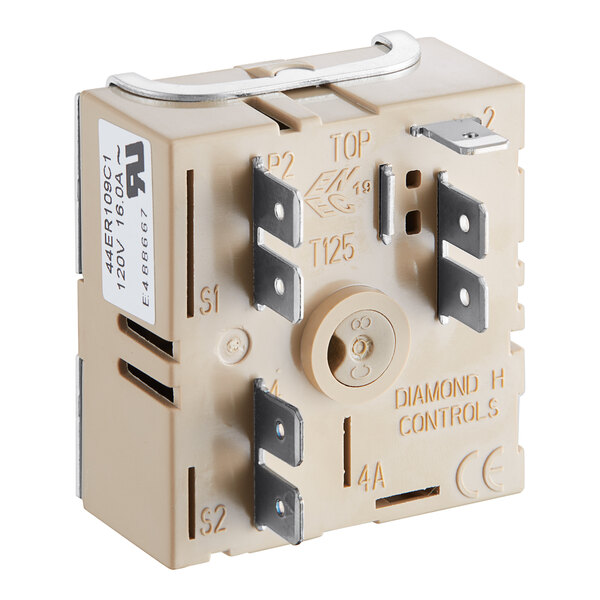 An Avantco thermostat with two wires and four switches.