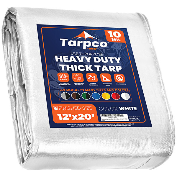 Tarpco Safety 12' x 20' White Extra HeavyDuty Weatherproof 10 Mil Poly