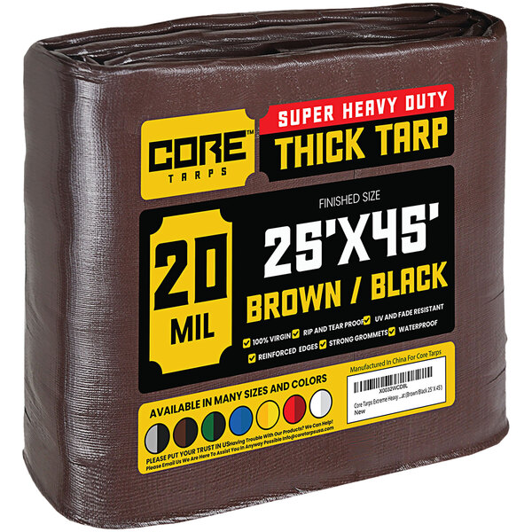 Core tarps 25 x 45 brown black extreme heavy duty weatherproof 20