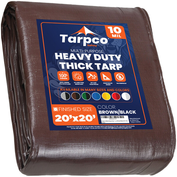 Tarpco Safety 20' x 20' Brown / Black HeavyDuty Weatherproof 10 Mil