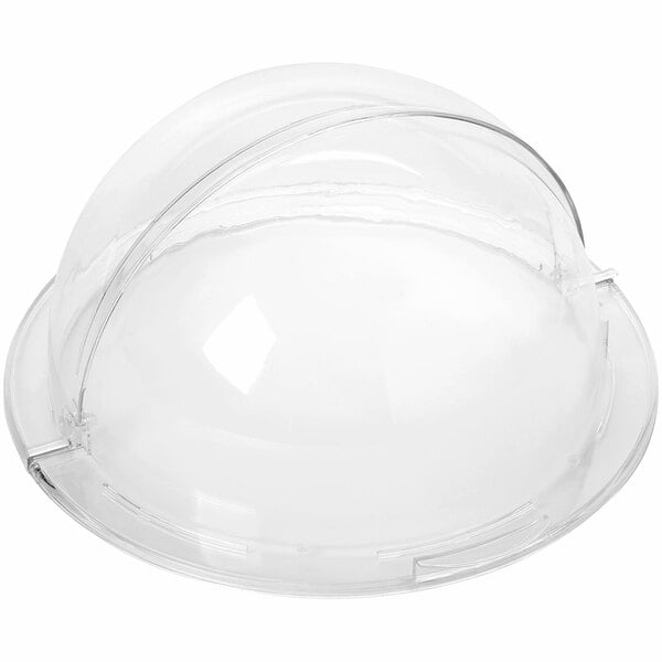 A clear polycarbonate dome cover with a curved edge.