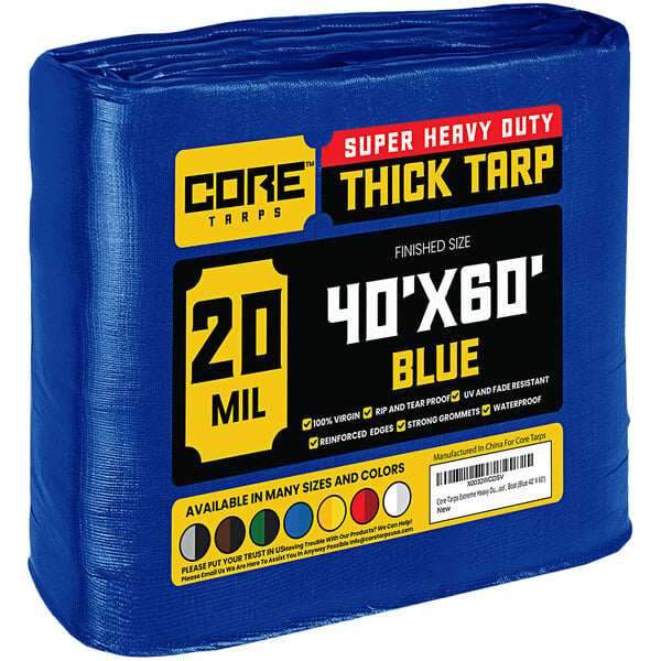 Core Tarps 40' x 60' Blue Extreme HeavyDuty Weatherproof 20 Mil Poly