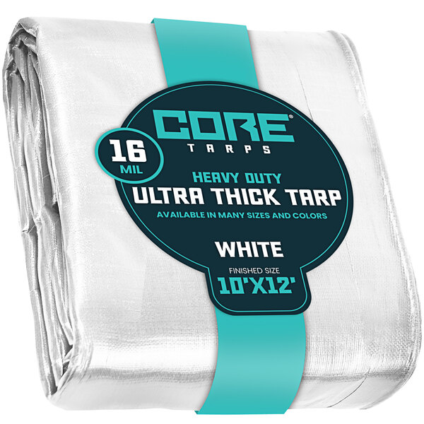 Core Tarps 10' x 12' White Extra HeavyDuty Weatherproof 16 Mil Poly