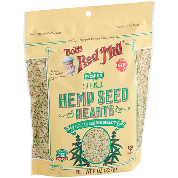 A white bag of Bob's Red Mill Gluten-Free Hulled Hemp Seed Hearts.