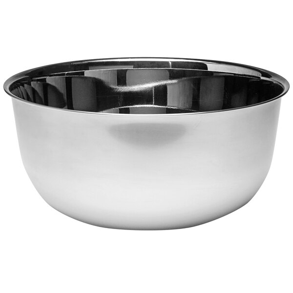 A stainless steel ChocoVision Revolation Delta bowl with a black rim.