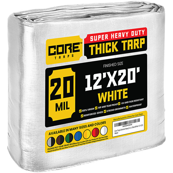 Core Tarps 12' x 20' White Extreme HeavyDuty Weatherproof 20 Mil Poly