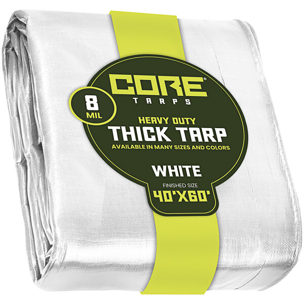 Core Tarps 40' x 60' White HeavyDuty Weatherproof 8 Mil Poly Tarp with Reinforced Edges